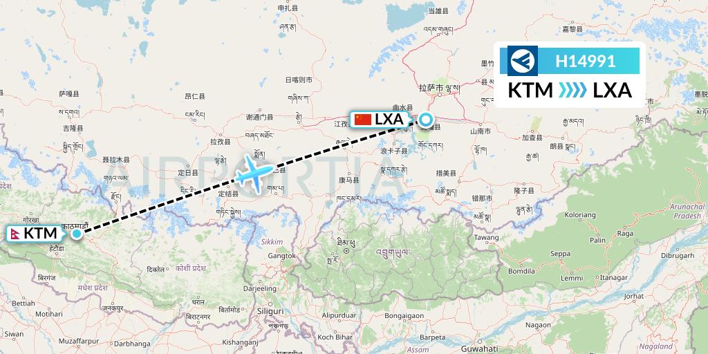 H14991 Hahn Air Systems Flight Map: Kathmandu to Lhasa