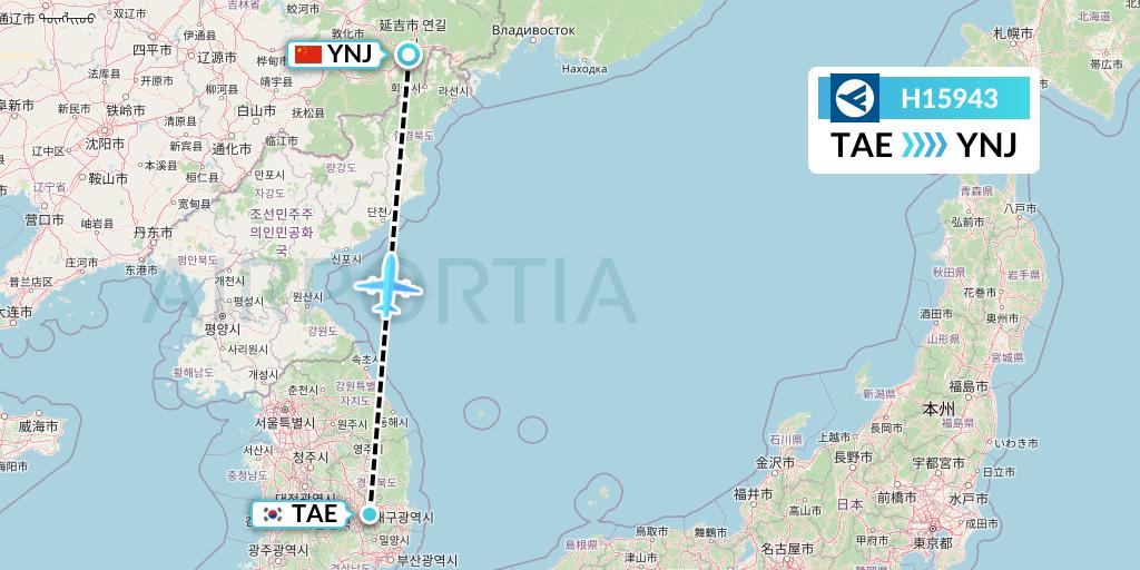 H15943 Hahn Air Systems Flight Map: Daegu to Yanji
