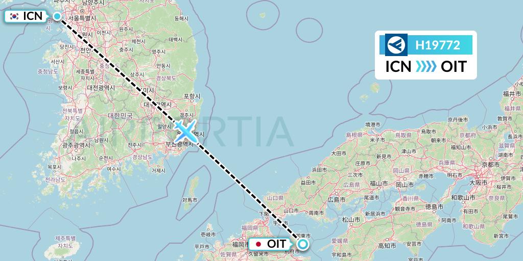 H19772 Hahn Air Systems Flight Map: Seoul to Oita