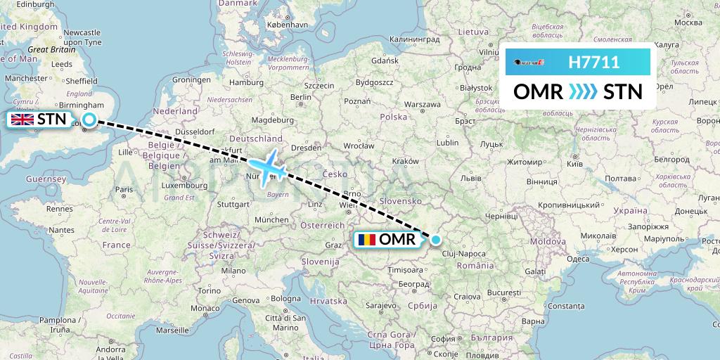 H7711 Eagle Air Flight Map: Oradea to London