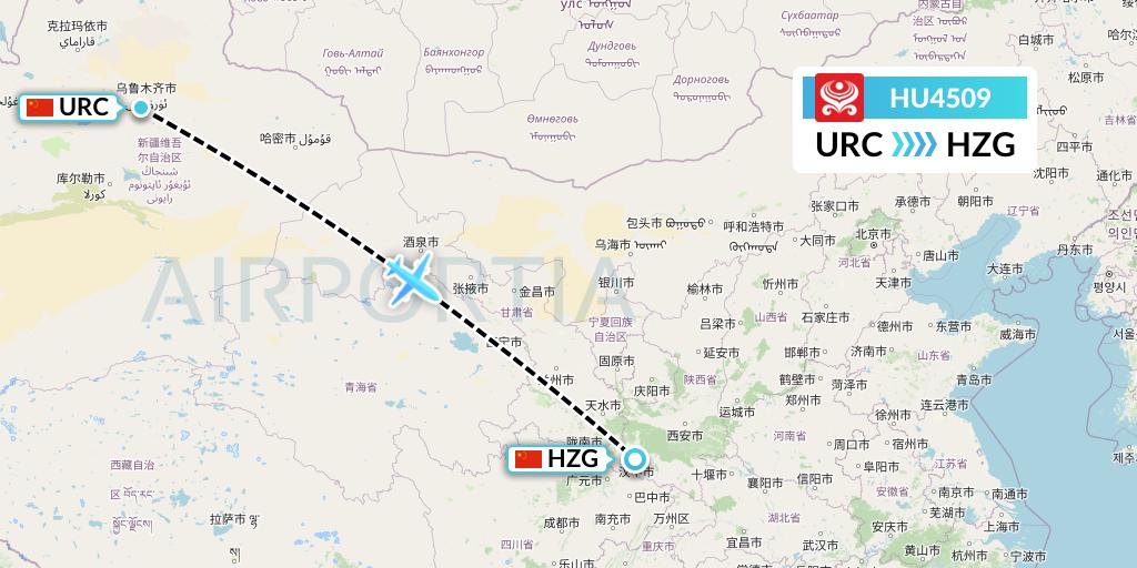 HU4509 Hainan Airlines Flight Map: Urumqi to Hanzhong