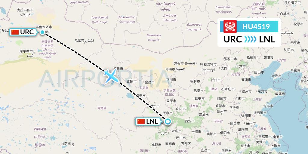 HU4519 Hainan Airlines Flight Map: Urumqi to Tianshui