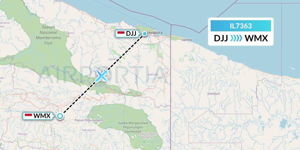 IL7363 Trigana Air Service Flight Map: Jayapura to Wamena