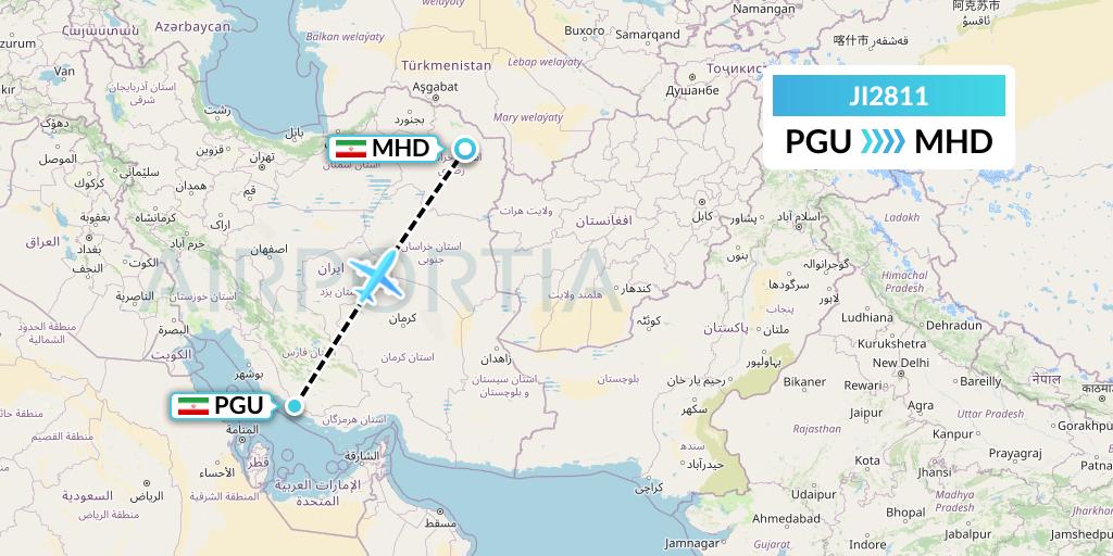 JI2811 Armenian Airlines Flight Map: Assaluyeh to Mashhad
