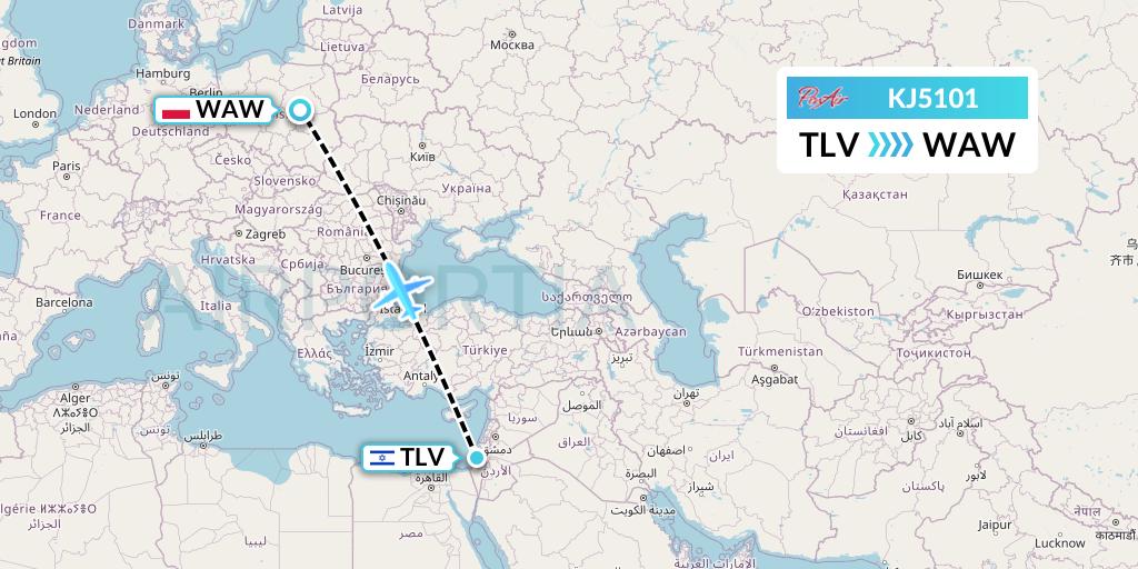 KJ5101 Air Incheon Flight Map: Tel Aviv to Warsaw