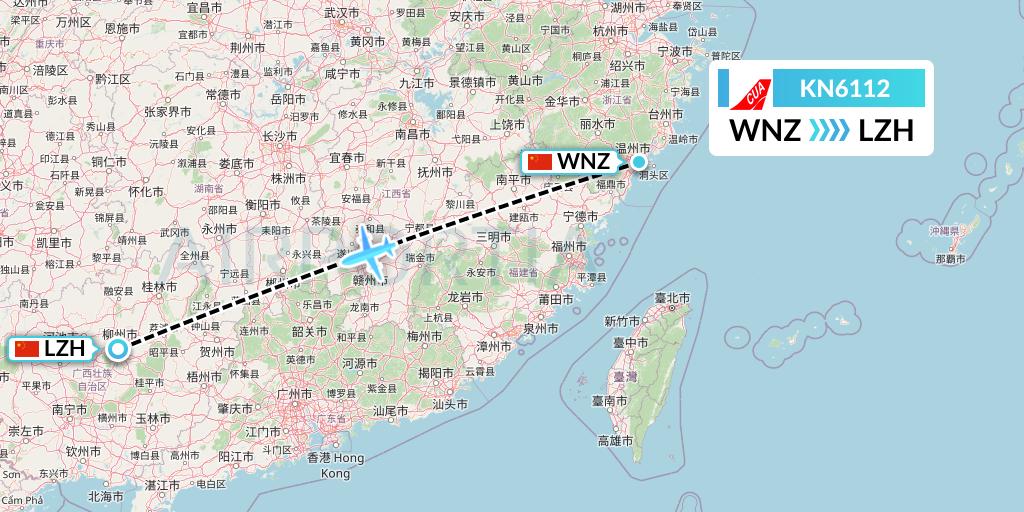 KN6112 China United Airlines Flight Map: Wenzhou to Liuzhou