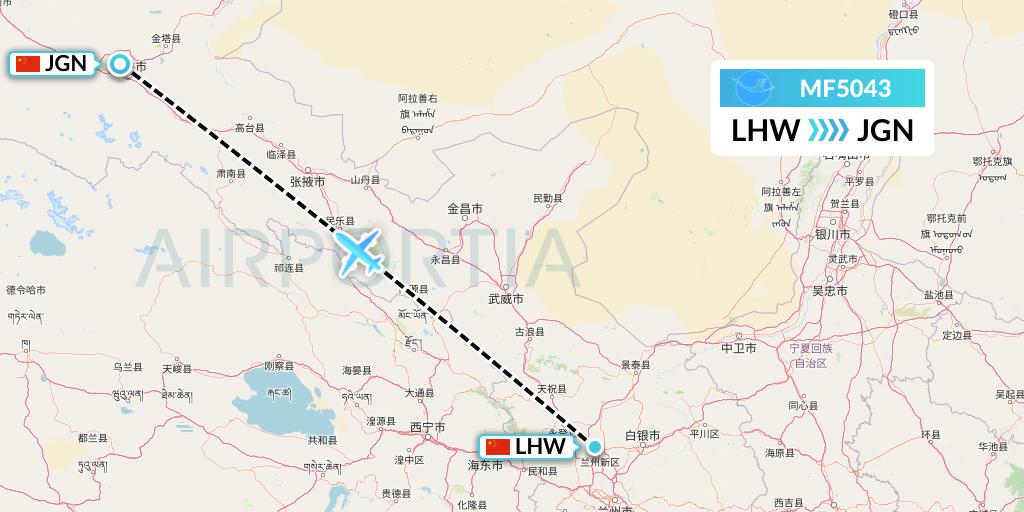 MF5043 Xiamen Airlines Flight Map: Lanzhou to Jiayuguan