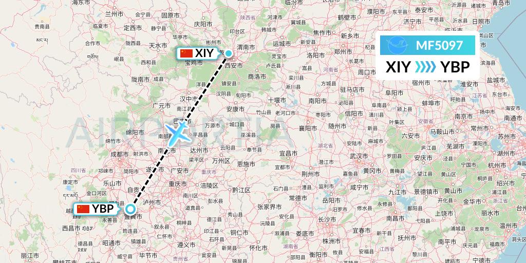 MF5097 Xiamen Airlines Flight Map: Xi'an to Yibin