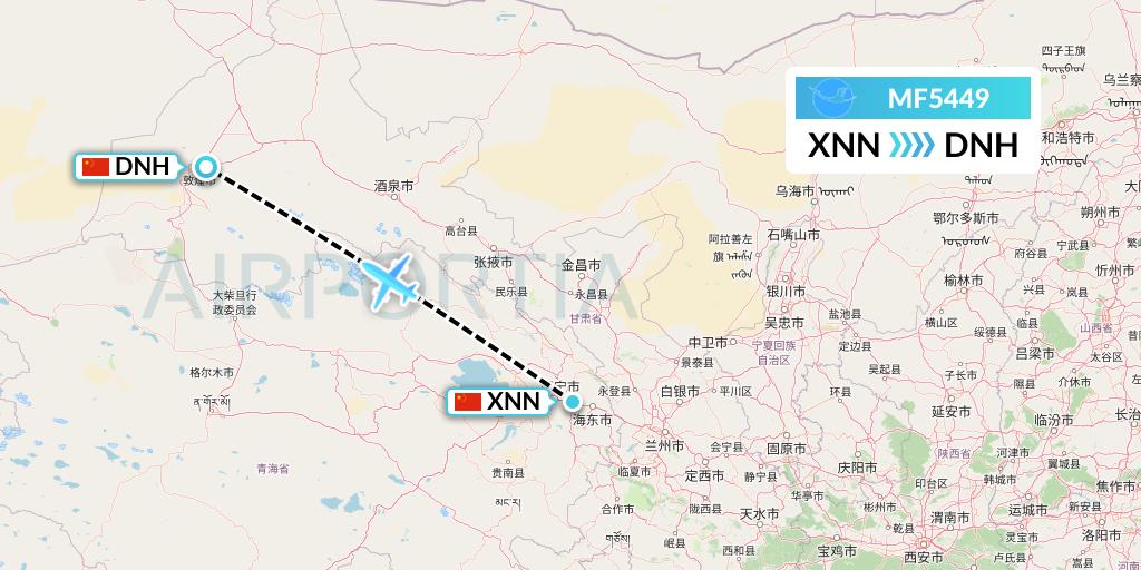 MF5449 Xiamen Airlines Flight Map: Xining to Dunhuang
