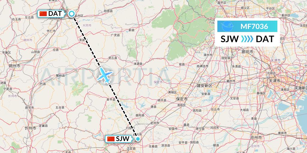 MF7036 Xiamen Airlines Flight Map: Shijiazhuang to Datong