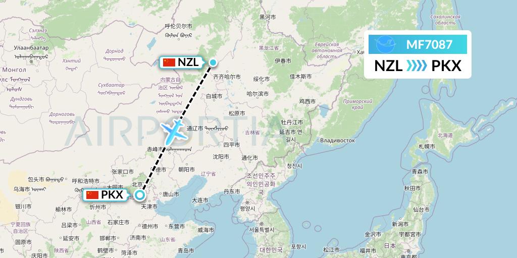MF7087 Xiamen Airlines Flight Map: Changchun to Beijing
