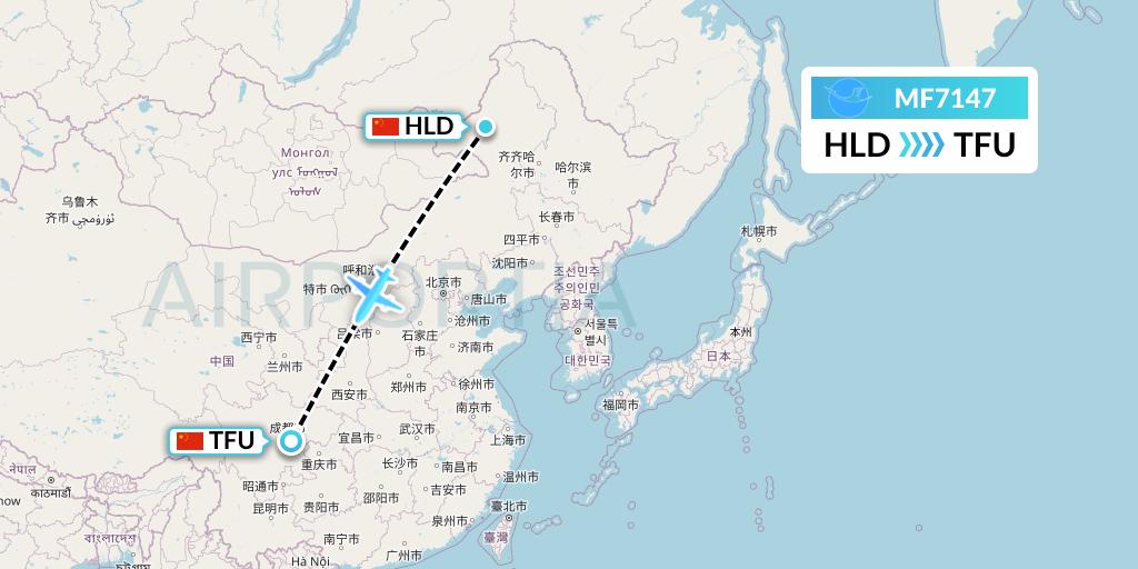 MF7147 Xiamen Airlines Flight Map: Hailar to Chengdu