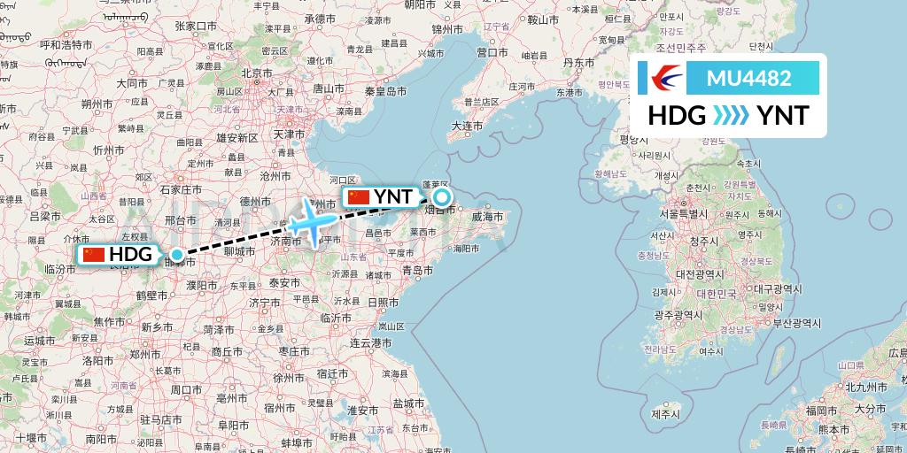 MU4482 China Eastern Airlines Flight Map: Handan to Yantai