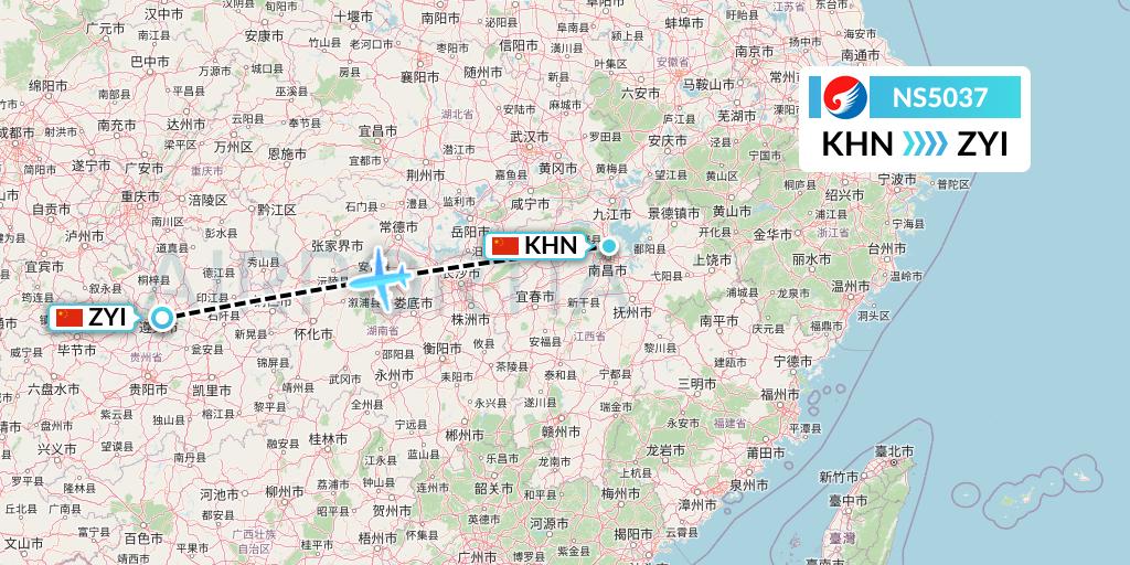 NS5037 Hebei Airlines Flight Map: Nanchang to Zunyi