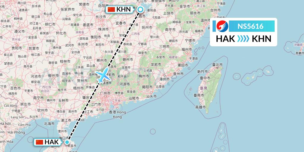 NS5616 Hebei Airlines Flight Map: Haikou to Nanchang