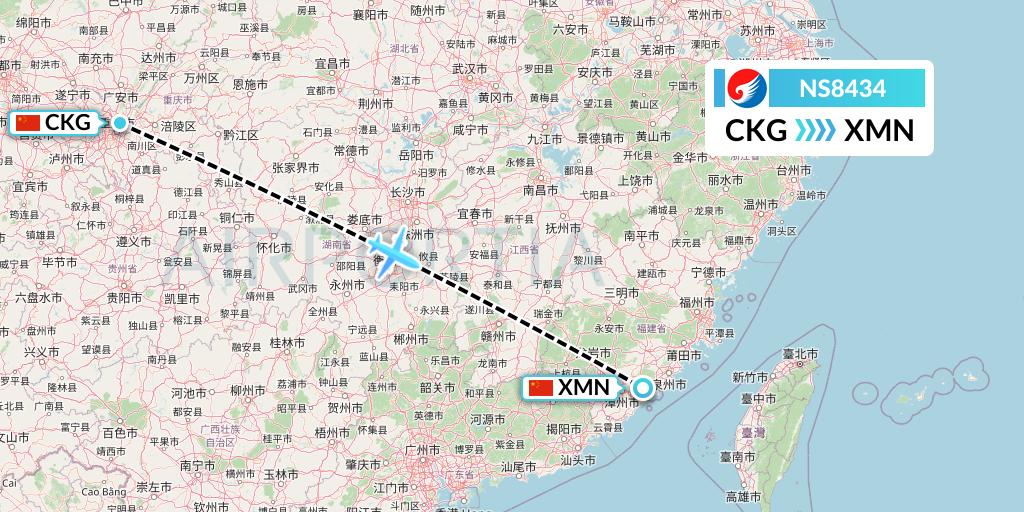 NS8434 Hebei Airlines Flight Map: Chongqing to Xiamen