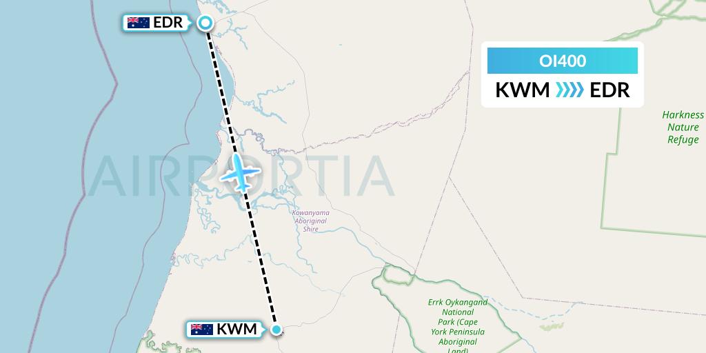 OI400 Hinterland Aviation Flight Map: Kowanyama to Australia