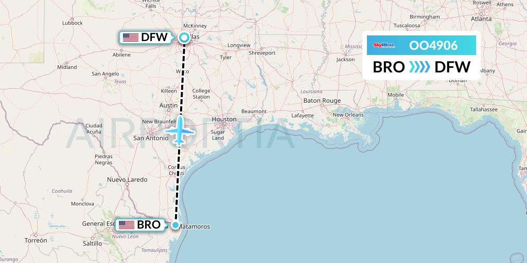OO4906 SkyWest Airlines Flight Map: Brownsville to Dallas