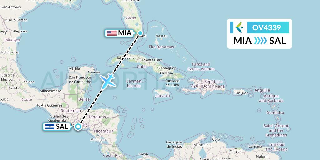 OV4339 SalamAir Flight Map: Miami to San Salvador