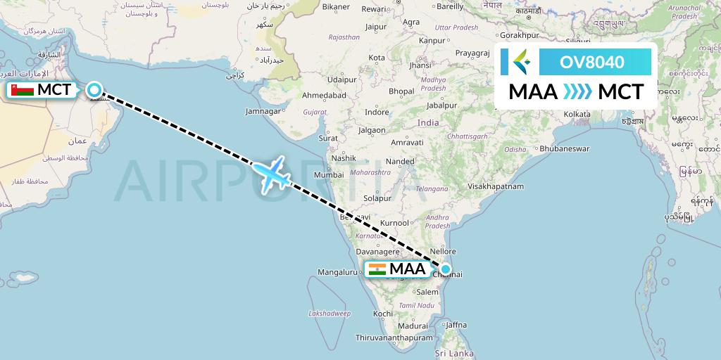 OV8040 SalamAir Flight Map: Chennai to Muscat