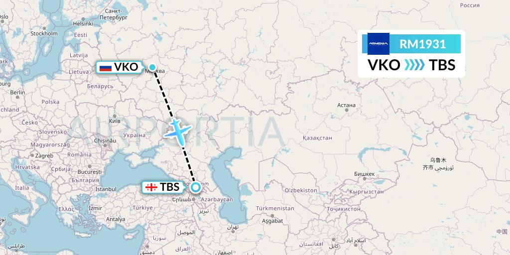RM1931 Armenia Flight Map: Moscow to Tbilisi