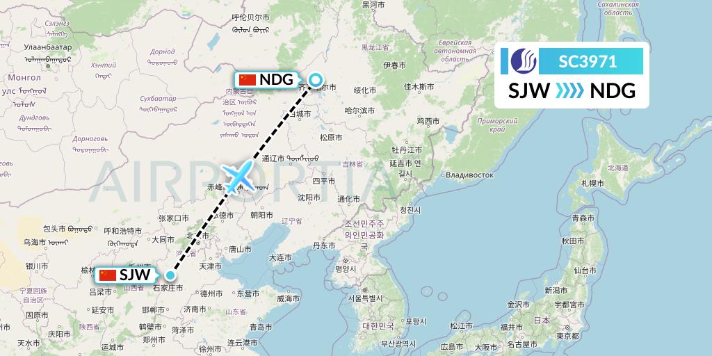 SC3971 Shandong Airlines Flight Map: Shijiazhuang to Qiqihar