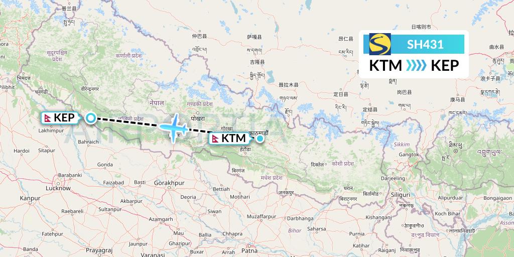 SH431 Sharp Airlines Flight Map: Kathmandu to Nepalgunj