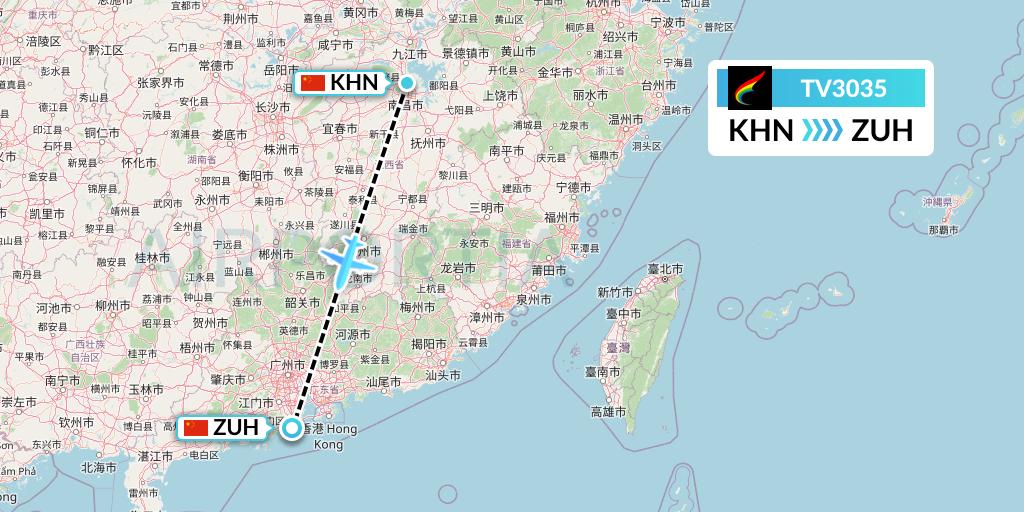 TV3035 Tibet Airlines Flight Map: Nanchang to Zhuhai