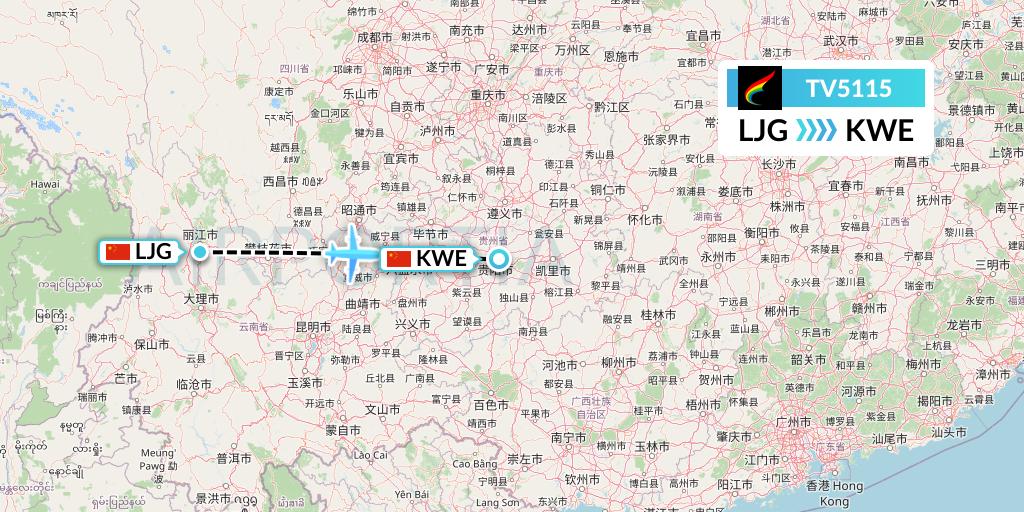 TV5115 Tibet Airlines Flight Map: Lijiang to Guiyang