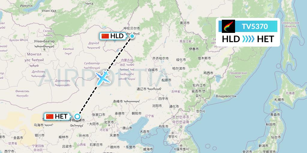 TV5370 Tibet Airlines Flight Map: Hailar to Hohhot