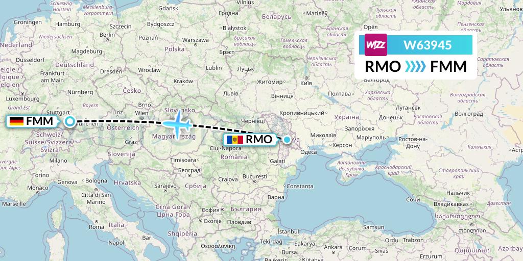 W63945 Wizz Air Flight Map: Chisinau to Memmingen