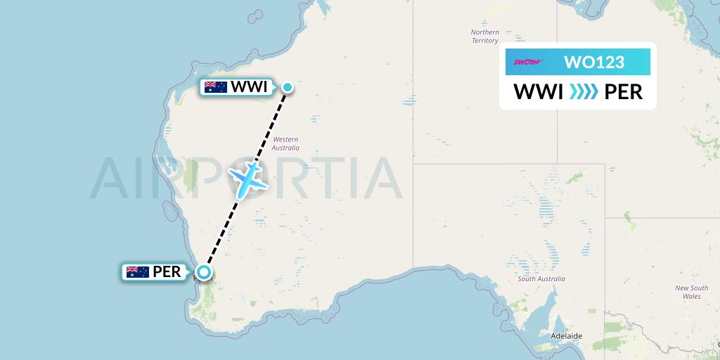 WO123 Swoop Flight Map: Woodie Woodie to Perth