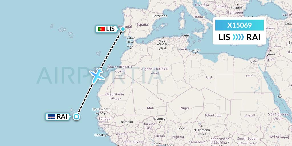 X15069 Nik Airways Flight Map: Lisbon to Praia