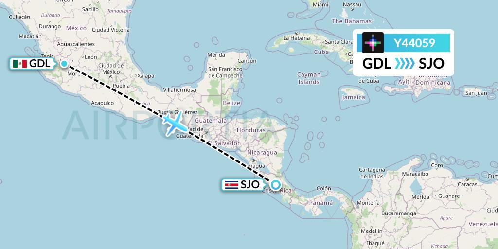 Y44059 Volaris Flight Map: Guadalajara to San Jose