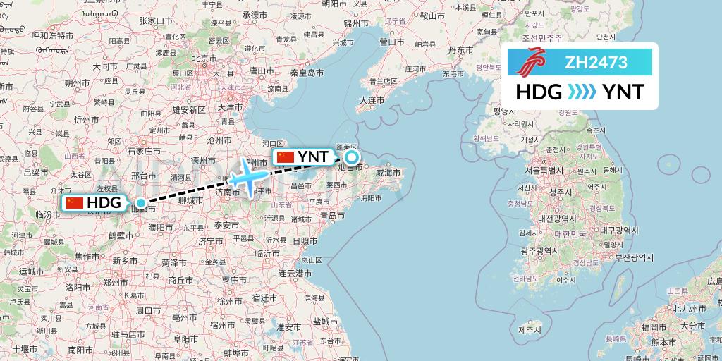 ZH2473 Shenzhen Airlines Flight Map: Handan to Yantai