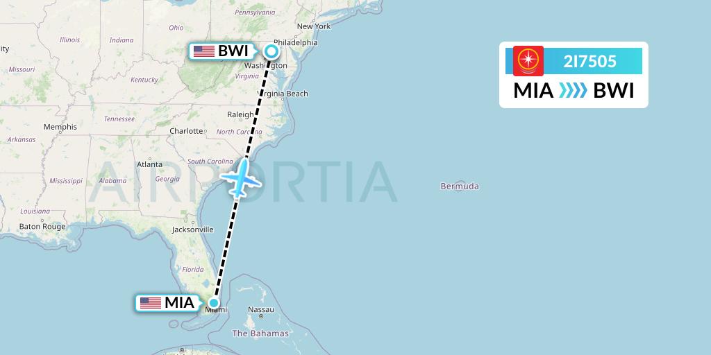 2I7505 Star Peru Flight Map: Miami to Baltimore