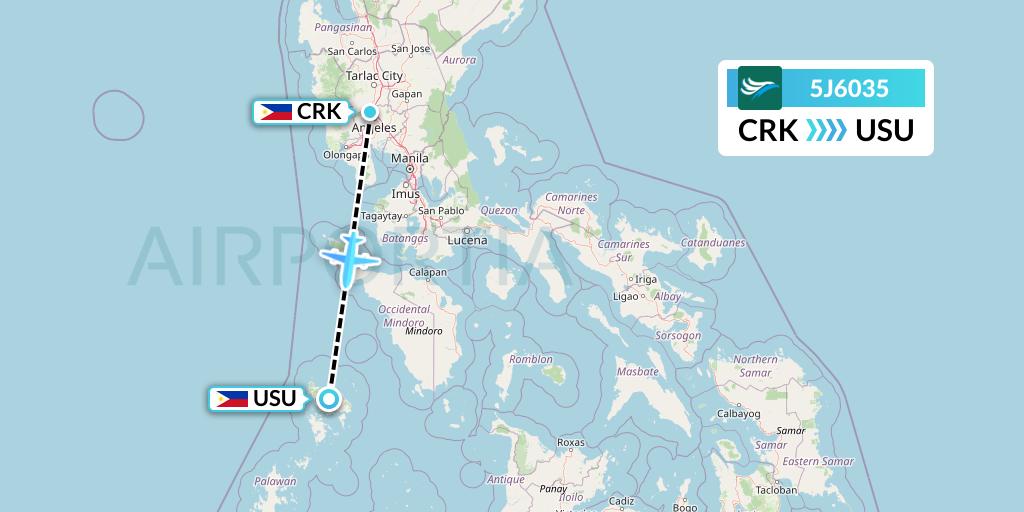5J6035 CEBU Pacific Air Flight Map: Angeles City to Busuanga