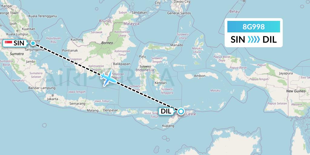 8G998 Mid Africa Aviation Flight Map: Singapore to Dili