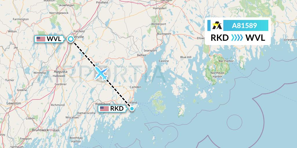 A81589 Aerolink Uganda Flight Map: Rockland to Waterville