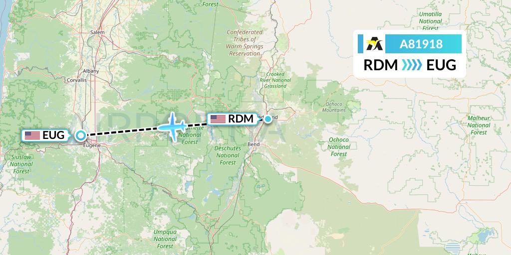 A81918 Aerolink Uganda Flight Map: Redmond to Eugene