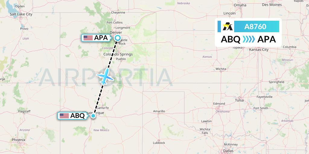 A8760 Aerolink Uganda Flight Map: Albuquerque to Denver
