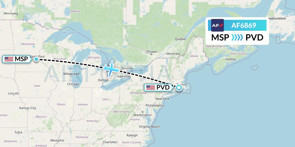 AF6869 Air France Flight Map: Minneapolis to Providence