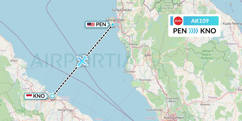 AK109 AirAsia Flight Map: Penang to Medan