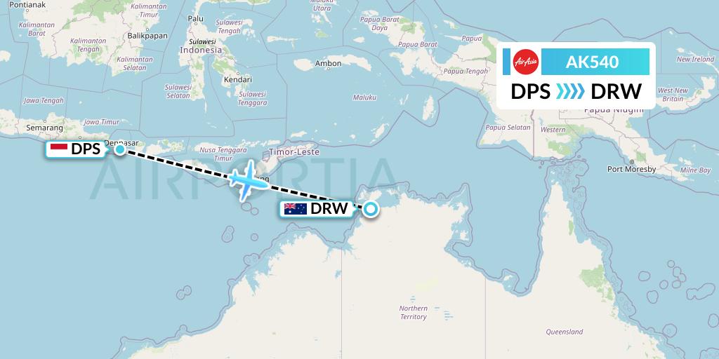 AK540 AirAsia Flight Map: Denpasar to Darwin