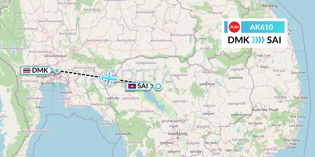 AK610 AirAsia Flight Map: Bangkok to Siem Reap