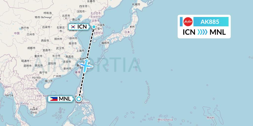 AK885 AirAsia Flight Map: Seoul to Manila