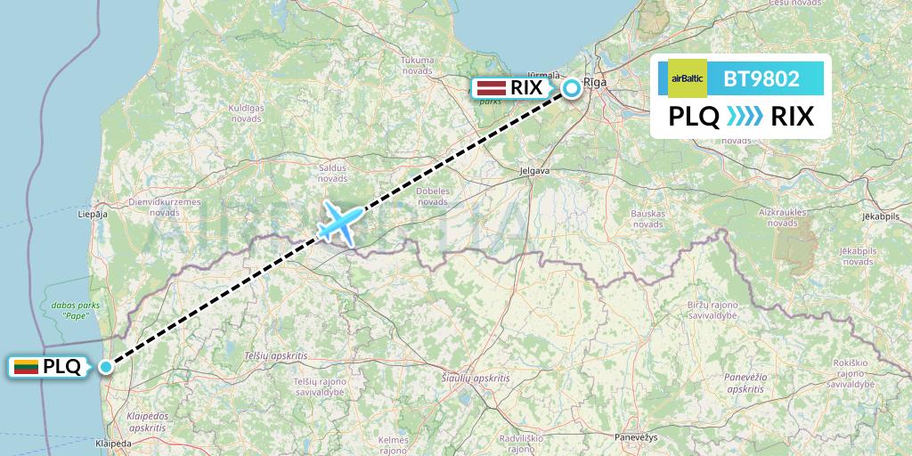 BT9802 Air Baltic Flight Map: Palanga to Riga