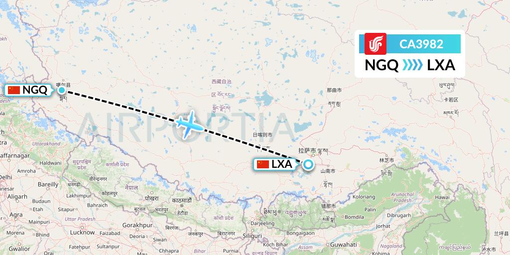 CA3982 Air China Flight Map: Ngari to Lhasa