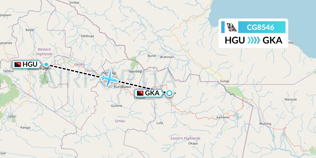 CG8546 Airlines PNG Flight Map: Mount Hagen to Goronka