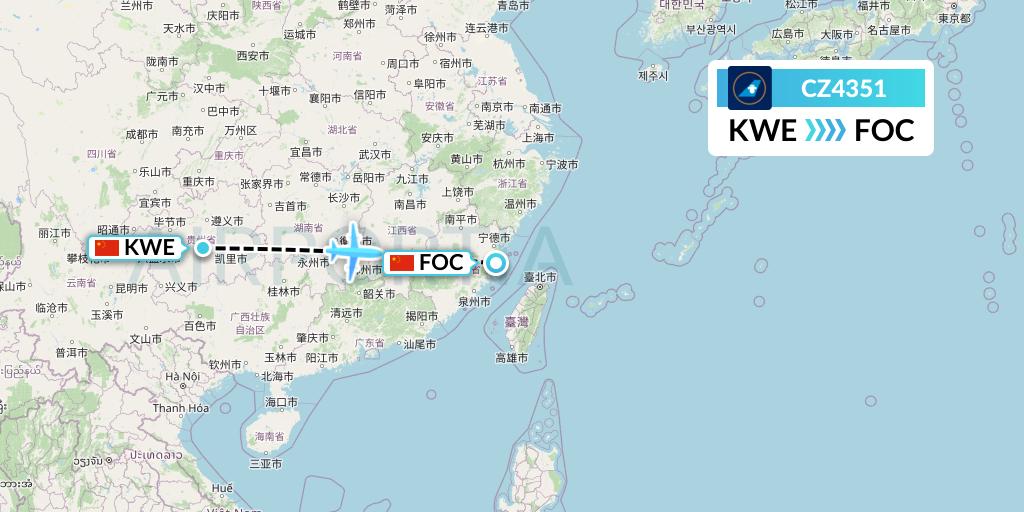 CZ4351 China Southern Airlines Flight Map: Guiyang to Fuzhou